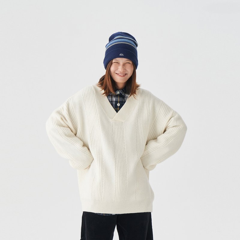 TopBasics Wool Knit Jumper - สเวตเตอร์ผู้ชาย - ขนแกะ ขาว