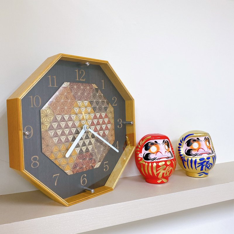 【箱根寄木細工】日本工藝品 八角形掛鐘 時鐘 - 時鐘/鬧鐘 - 木頭 咖啡色