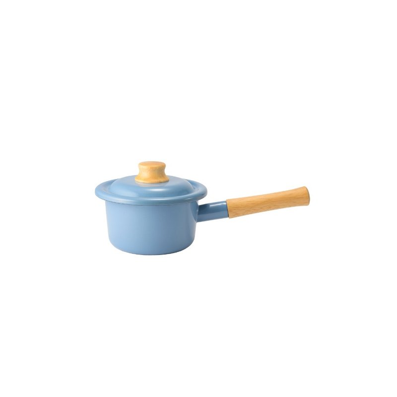 Japan FUJIHORO Cotton Plus Series Single Handle Enamel Milk Pot with Lid 14cm Phantom Blue - เครื่องครัว - วัตถุเคลือบ สีน้ำเงิน