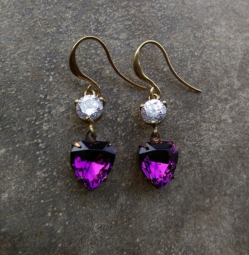 Purple Heart Shaped Swarovski Earrings - Earrings & Clip-ons - Gemstone Purple