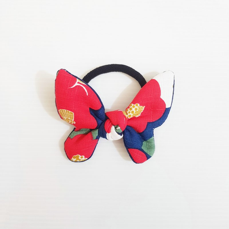 [Japanese Camellia-Dark Blue] New 2021!!! Butterfly Hair Tie - เครื่องประดับผม - ผ้าฝ้าย/ผ้าลินิน สีแดง