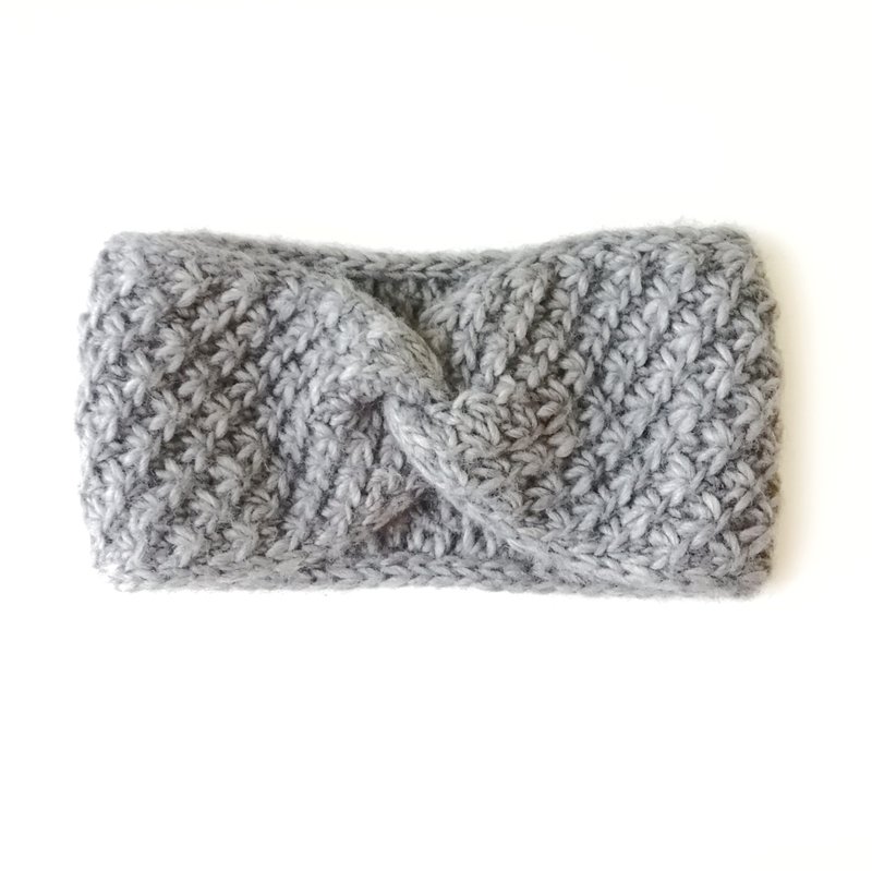 Hand-Knitted Merino and Alpaca Women's Headband - Soft, Cozy, Stylish Ear Warmer - 髮箍/髮帶 - 羊毛 灰色