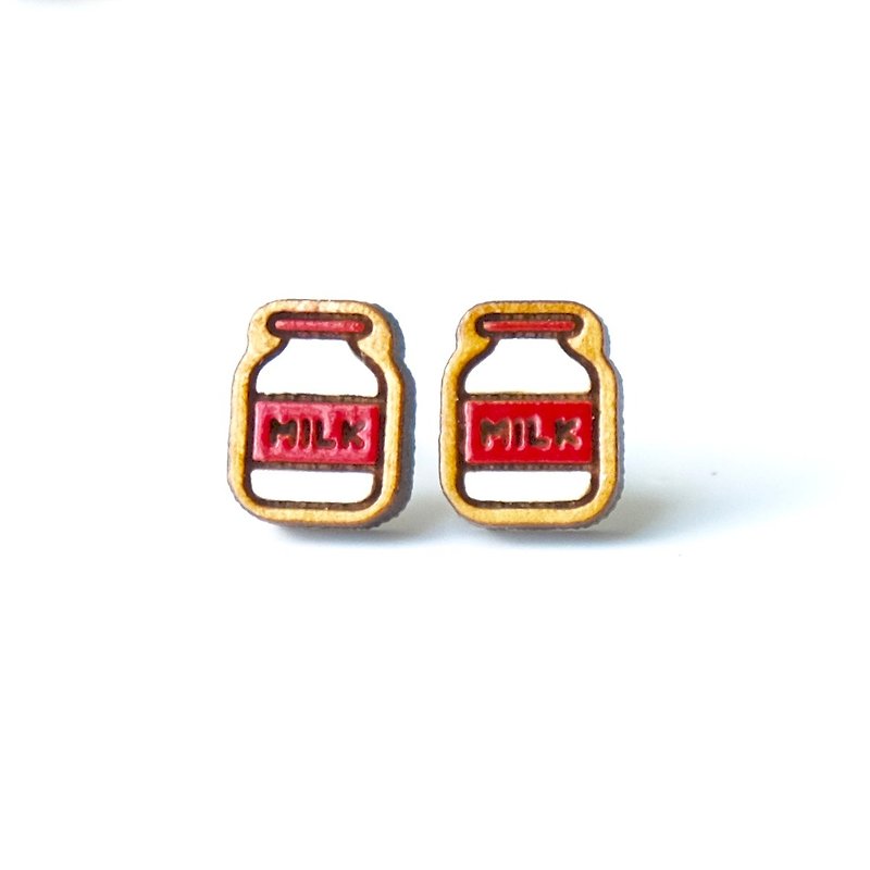 Painted wood earrings-Milk (red) - ต่างหู - ไม้ สีแดง