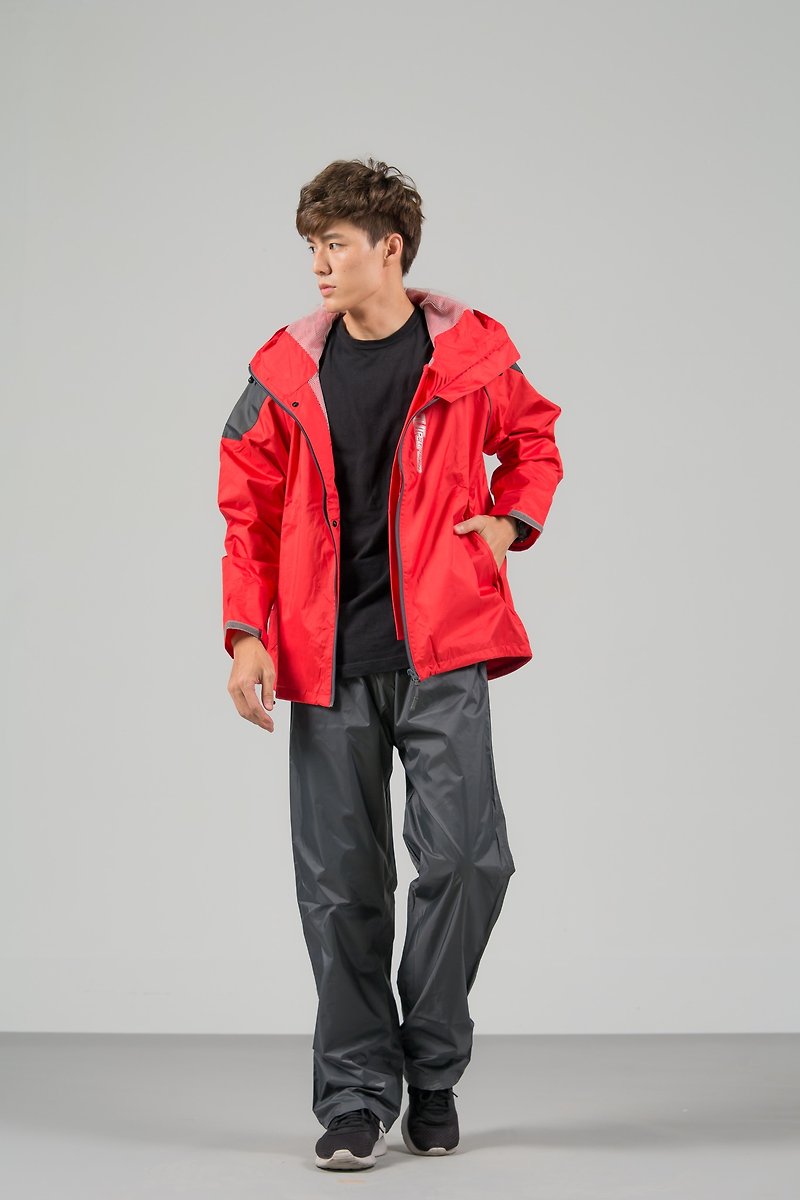Saike Two-Piece Raincoat - Bright Red - ร่ม - วัสดุกันนำ้ สีแดง