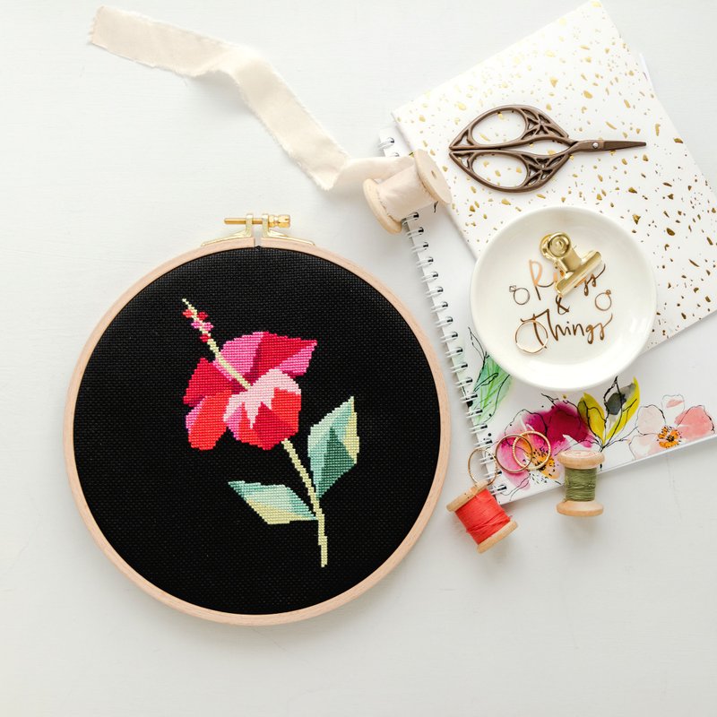 Hibiscus Flower Cross Stitch PDF Pattern 十字繡 - 編織/刺繡/羊毛氈/縫紉 - 其他材質 