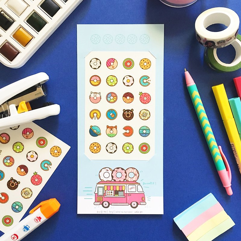 甜甜圈攤車 / 透明貼紙 - 貼紙 - 紙 多色