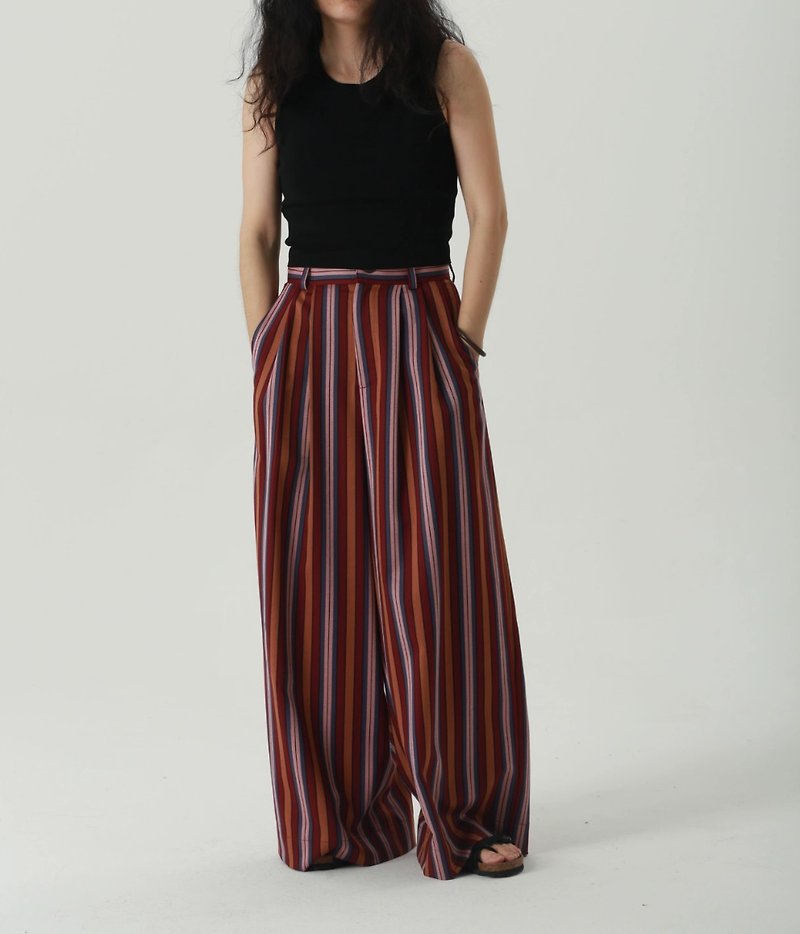 Retro striped high-waisted wide-leg trousers - Women's Pants - Other Materials Red
