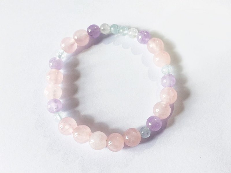 [Ofelia.] Customized crystal powder x Seawater Sapphire x Lavender Amethyst - Bracelets - Gemstone Pink