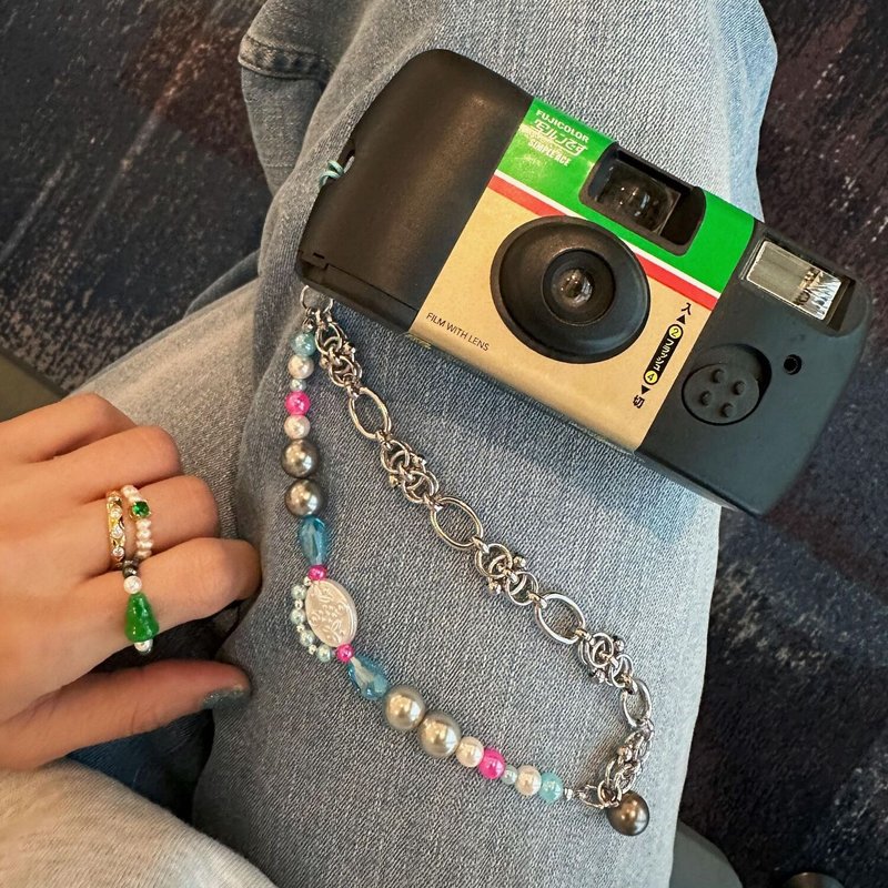 熱賣 貝母 灰色 鋼鏈 手機繩| Y2K 千禧風 | 街頭風 - 手機掛繩/背帶 - 珍珠 