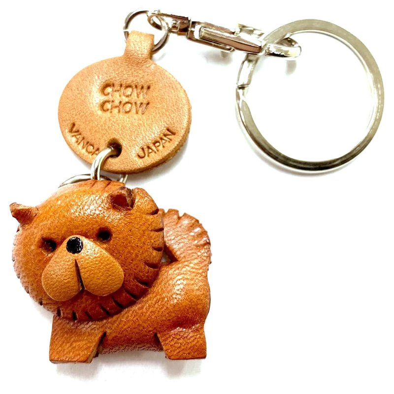 CHOWCHOW Leather Keychain handmade in Japan lead charm collar charm VANCA - ที่ห้อยกุญแจ - หนังแท้ สีนำ้ตาล