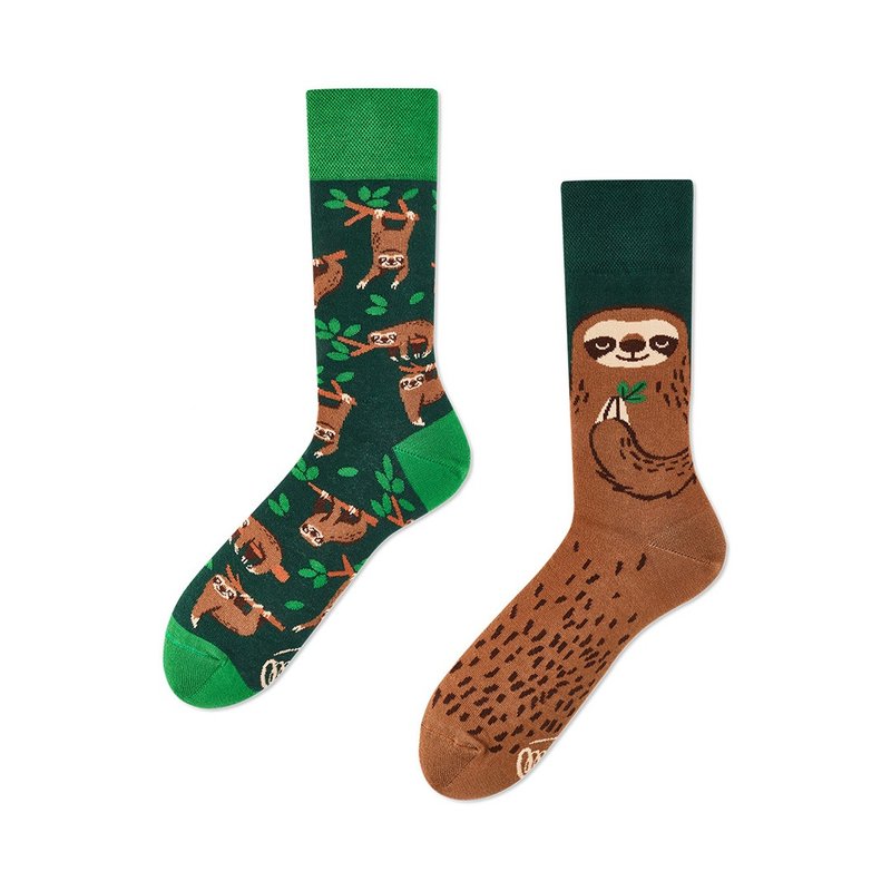 Sloth Life Mismatched Adult Crew Sock - Socks - Cotton & Hemp Green