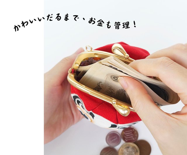 手描き目玉 だるまポーチ コインケース 小銭入れ ハンドル付き