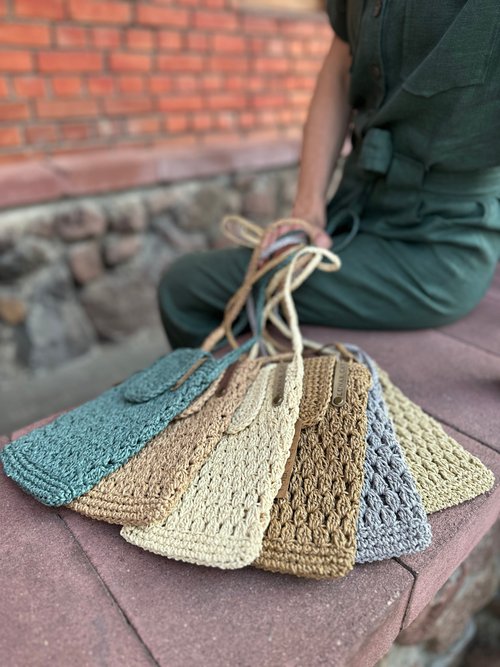 かぎ針編みのラフィアバッグ、かぎ針編みのショルダーペーパー