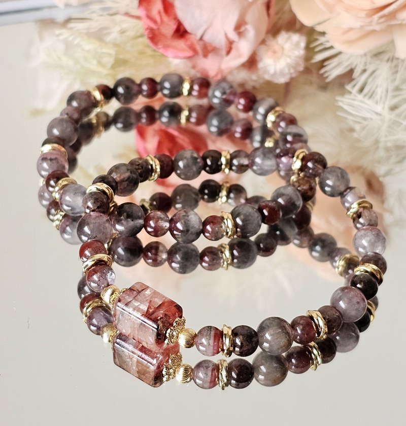 精品極光23-雙尺寸設計-限量兩條/守護×能量×財運/柱狀紅膠花水 - 手鍊/手環 - 水晶 多色