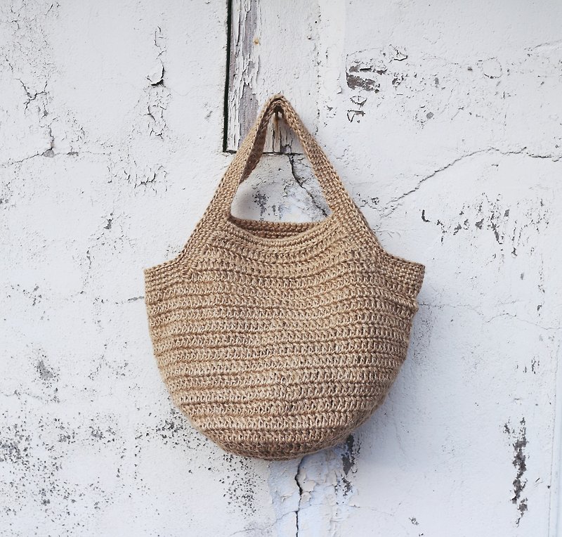 [Customized] Handmade hand-woven / Linen woven mesh bag / bento bag / Linen bag - Handbags & Totes - Cotton & Hemp Khaki