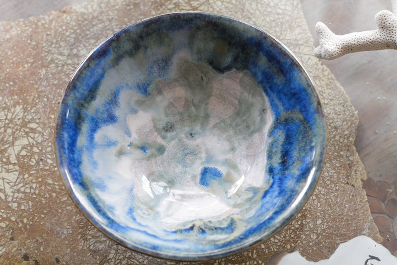 手拉坏絕美藍色調陶碗/陶盤1 - 碗 - 陶 藍色