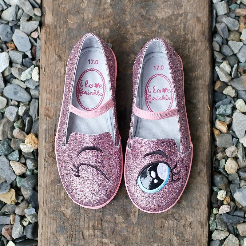 Eliza粉色亮片眨眼睛樂福鞋 (小孩) - 童裝鞋 - 其他人造纖維 粉紅色