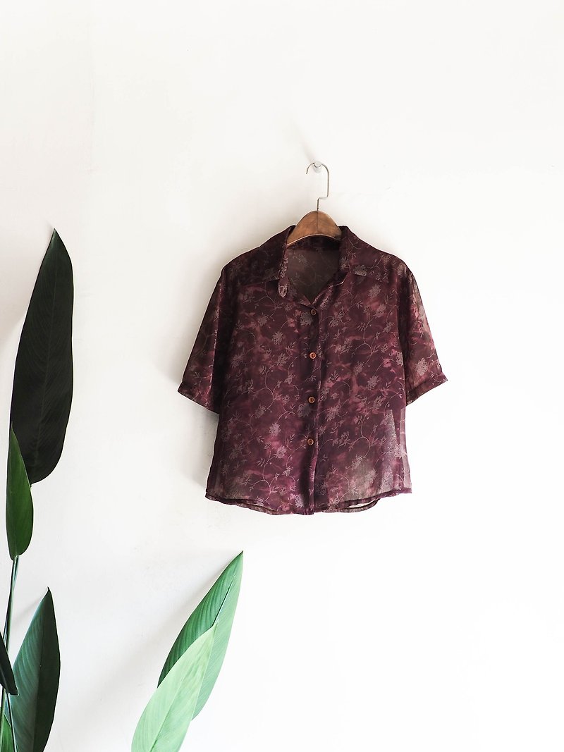Kawamiyama - Kyoto Violet Illusion Smoke Fireworks Antique Silk Turtleneck Shirt Top shirt oversize vintage - เสื้อเชิ้ตผู้หญิง - เส้นใยสังเคราะห์ สีนำ้ตาล