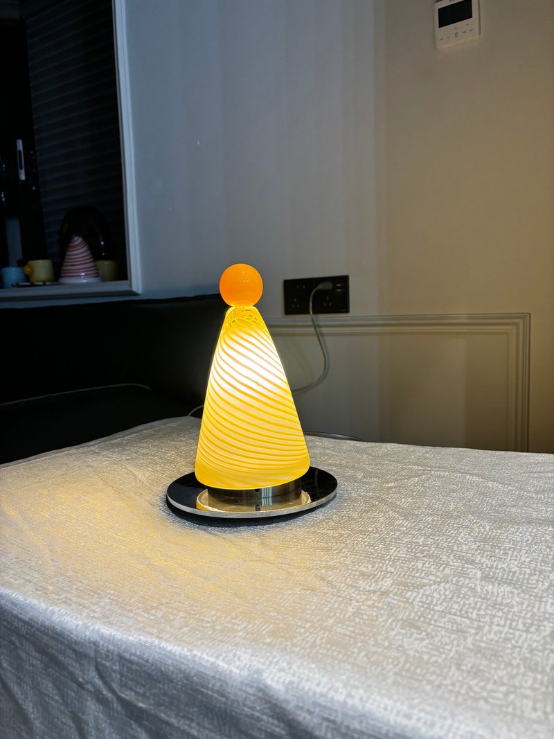 Hand Blown Cute Glass Hat Shape Night Light with Yellow Swirls with Height 22cm - Lighting - Glass Yellow