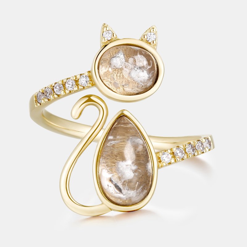 Memorial K Gold Ring - Cat-shaped ring KRA01 - แหวนทั่วไป - แก้ว ขาว