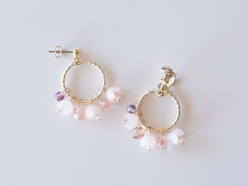 Copy hoop bouquet earrings, earrings, pink - Earrings & Clip-ons - Glass Pink