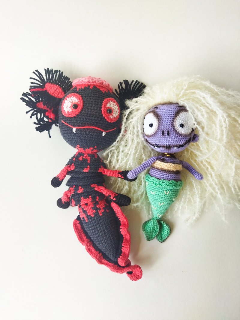 设置钩针图案pdf在英语两个僵尸amigurumi玩具美人鱼和axolotl - 手工藝教學/工具書 - 其他材質 