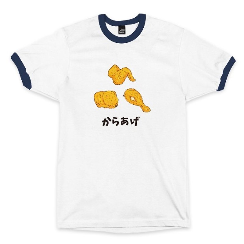 Fried Chicken-Piping White Navy-Neutral T-shirt - Men's T-Shirts & Tops - Cotton & Hemp White