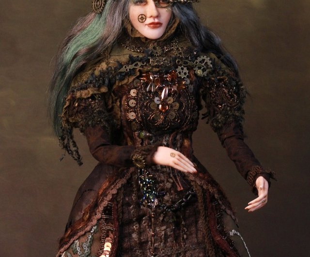 Handmade Interior Steampunk Art Doll Anna & her Cat Barsik Fantasy OOAK doll  - Shop Fantasy Art Dolls Items for Display - Pinkoi