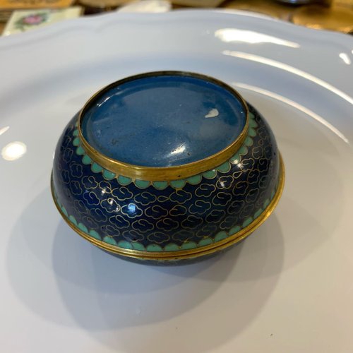 初期コレクション - 七宝ブロンズ体 七宝焼きエナメルブルー巻雲梅粉箱