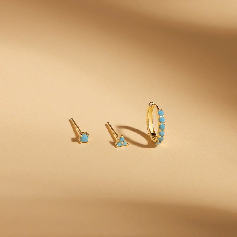 Turquoise Hoops Turquoise Gold Hoops Turquoise Gemstone Huggie Gift Idea - Earrings & Clip-ons - Silver Gold