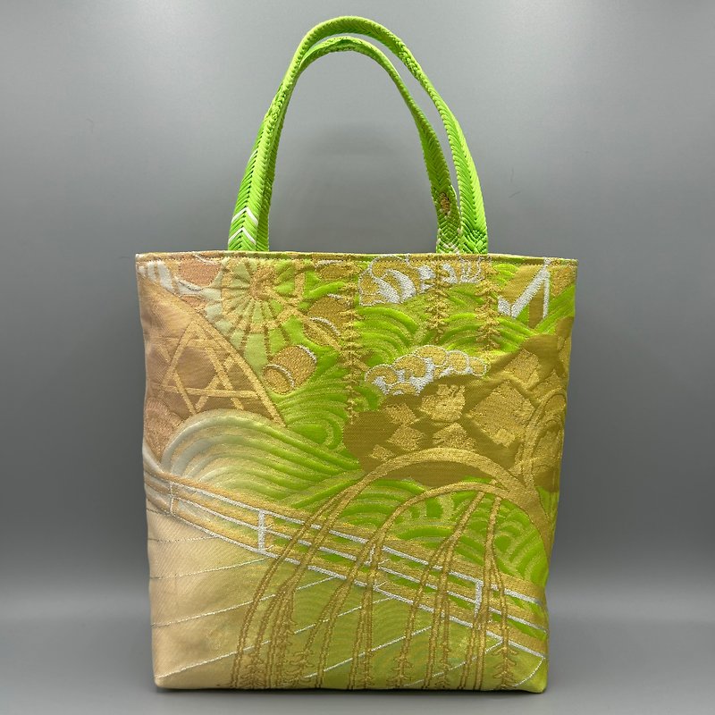 Kimono Obijime Remake Tote bag - กระเป๋าถือ - ผ้าไหม สีเขียว