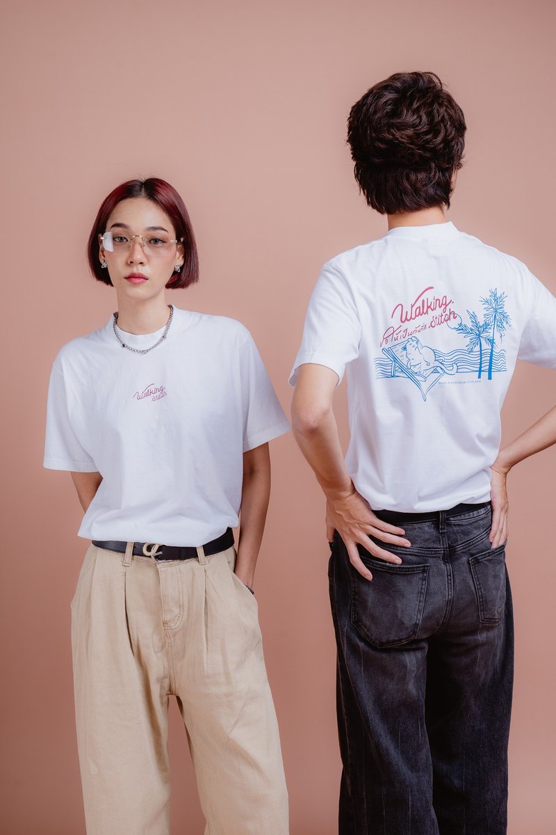 Walking Stitch : Kew-Lew T-Shirt : เสื้อยืด - 女 T 恤 - 棉．麻 白色