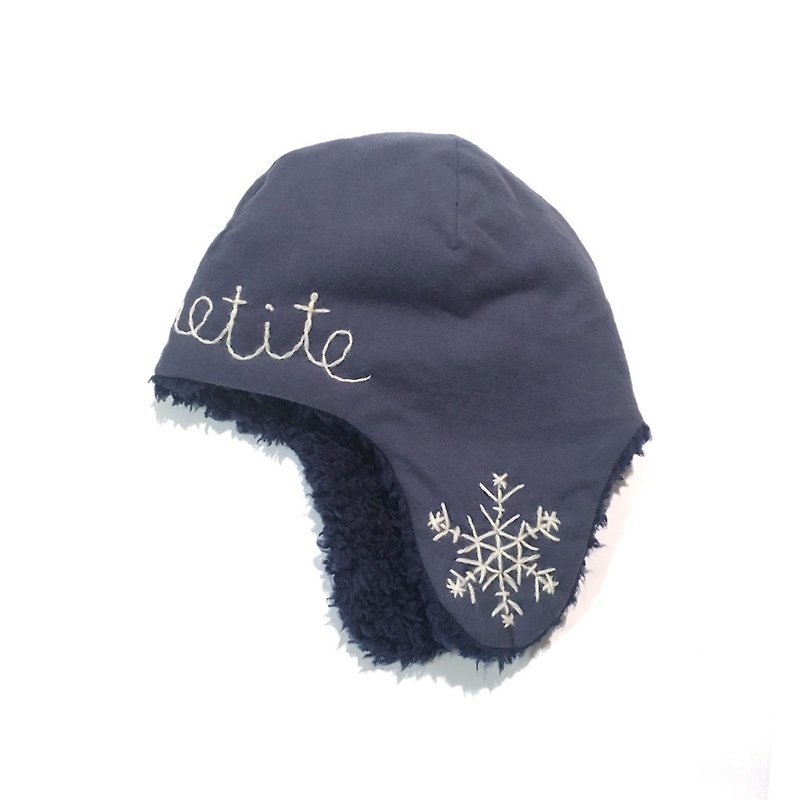 雪のフライトキャップ　ネイビーブルー - 嬰兒帽/髮帶 - 棉．麻 藍色