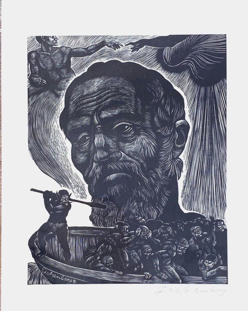 藝術家Fritz Eichenberg - 十一名人致敬版畫系列 - 米開朗基羅 - 海報/掛畫/掛布 - 紙 白色