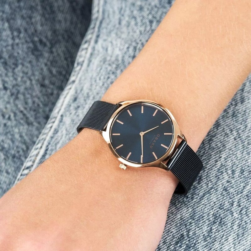 OBAKU 簡約元素百搭時尚腕錶-海洋藍-V260LXVLML-35mm - 女錶 - 不鏽鋼 藍色