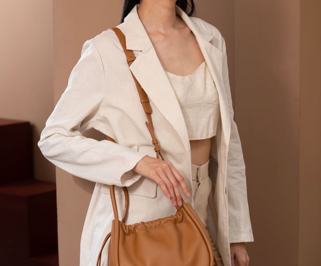 Tan drawstring online bag