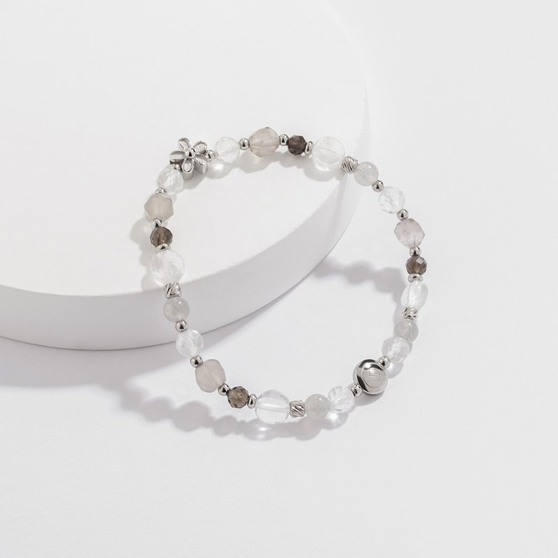 (To attract wealth + ward off evil) Flowers | Smoky Quartz Gray Agate Labradorite White Crystal | Crystal Bracelet - สร้อยข้อมือ - คริสตัล สีนำ้ตาล