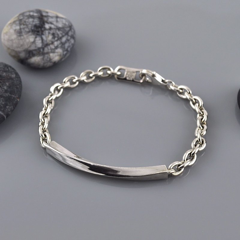 方形扭紋手鍊 925純銀 Men's jeweley - 手鍊/手環 - 純銀 銀色