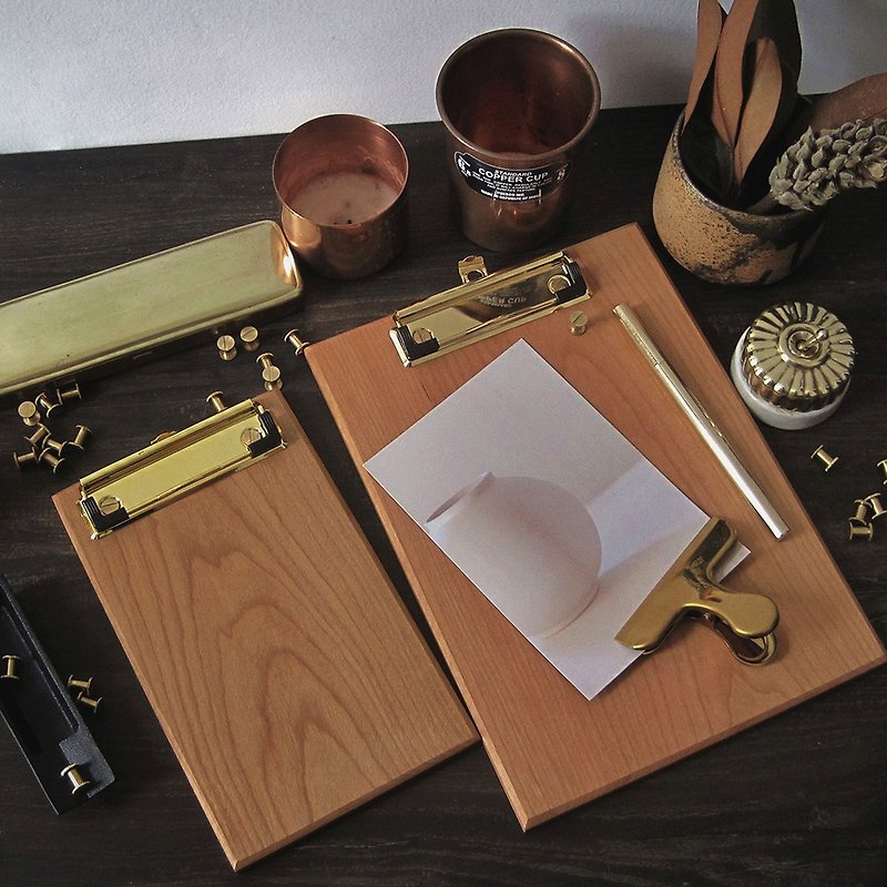 Vintage Brass solid wood board, menu clipboard, sketch pad, designer, - แฟ้ม - ไม้ 