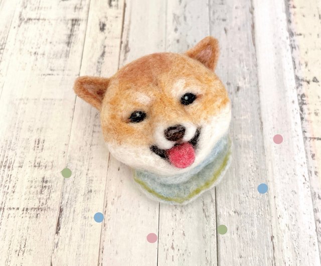 羊毛フェルトブローチピン 柴犬 湿っぽい