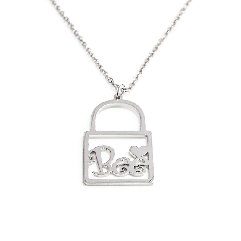 Custom name in lock shape pendant - สร้อยคอ - โลหะ สีเงิน