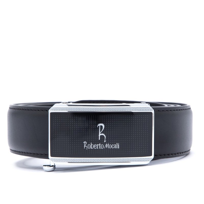 【Roberto Mocali】(RM-8105BKF)自動扣牛皮皮帶 - 皮帶/腰帶 - 真皮 黑色