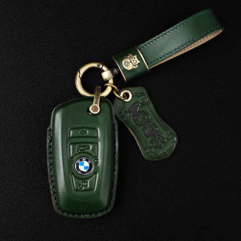 Handmade Genuine Leather Key Case for BMW M3 5 Series X127, green - ที่ห้อยกุญแจ - หนังแท้ สีเขียว