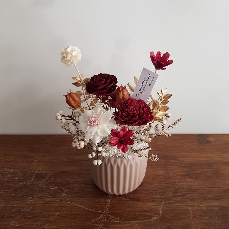 Red gold dried small potted flowers│Congratulations flower gift│Home decoration│Welcome to pick up in Taipei - ช่อดอกไม้แห้ง - พืช/ดอกไม้ สีแดง