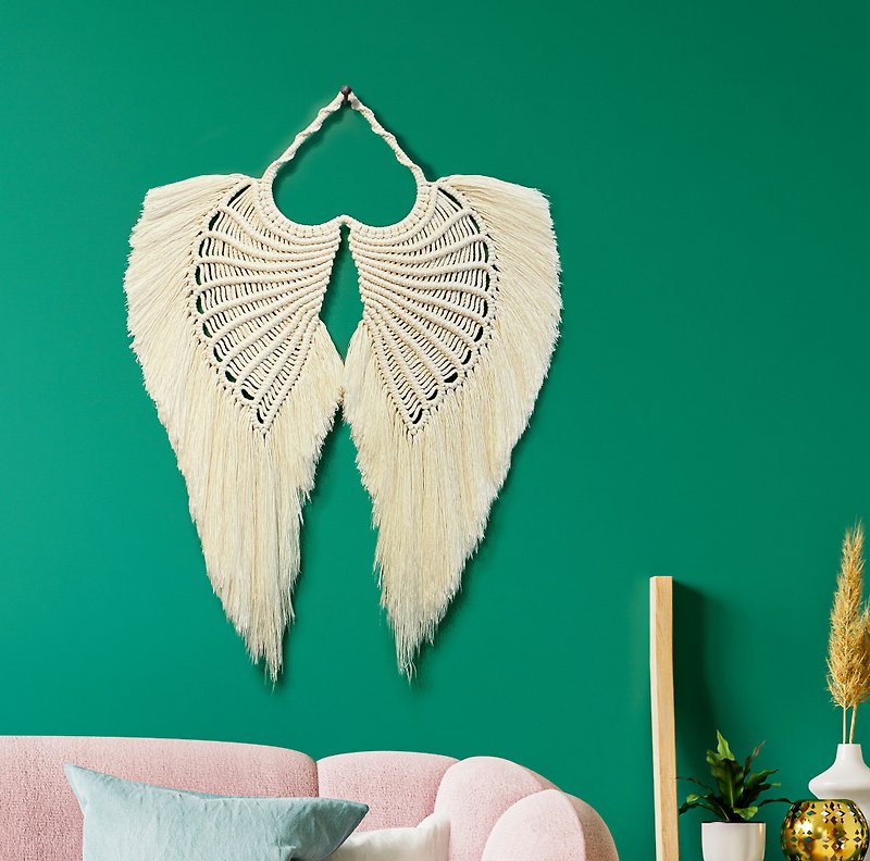 翼--マクラメ織り壁飾り/ギフト/家飾り/宇宙飾り - ウォールデコ・壁紙 - コットン・麻 ホワイト