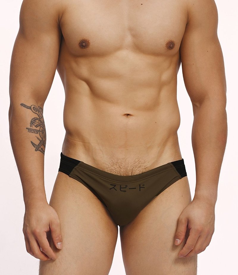 (5 color)eXPONENT Speed スピード SWIM BRIEF - Army Green+Black - ชุดว่ายน้ำผู้ชาย - ไนลอน สีเขียว