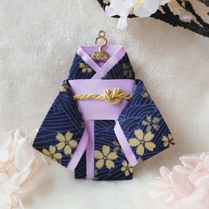 キーホルダーチャーム着物着物浴衣ギフト手作りヒーリングバッグダークパープル - キーホルダー・キーケース - その他の素材 ブルー