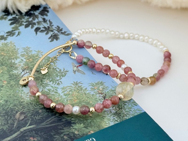 天然淡水珍珠天然碧璽14KGF能量手鍊 獨立原創設計 新年 情人節 - 手鍊/手鐲 - 珍珠 