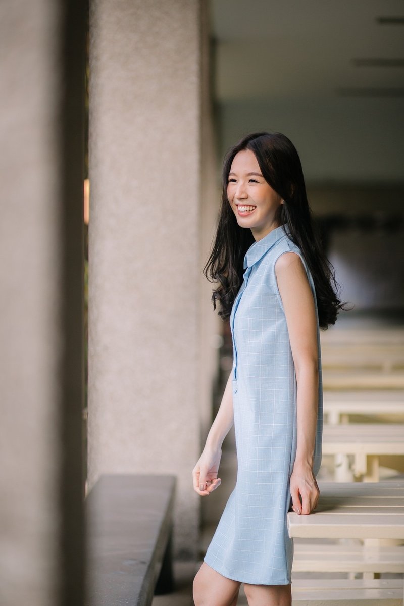 Plaid sleeveless shirt dress - 洋裝/連身裙 - 其他材質 藍色