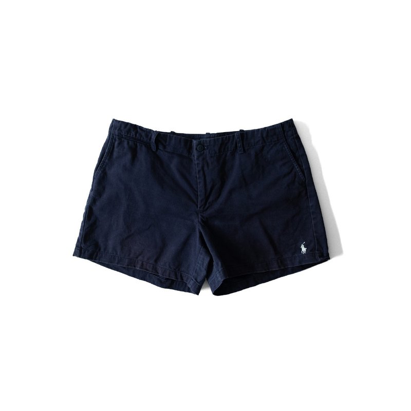 A PRANK DOLLY-Vintage (37 waist) brand POLO dark blue shorts - กางเกงขาสั้น - ผ้าฝ้าย/ผ้าลินิน สีน้ำเงิน